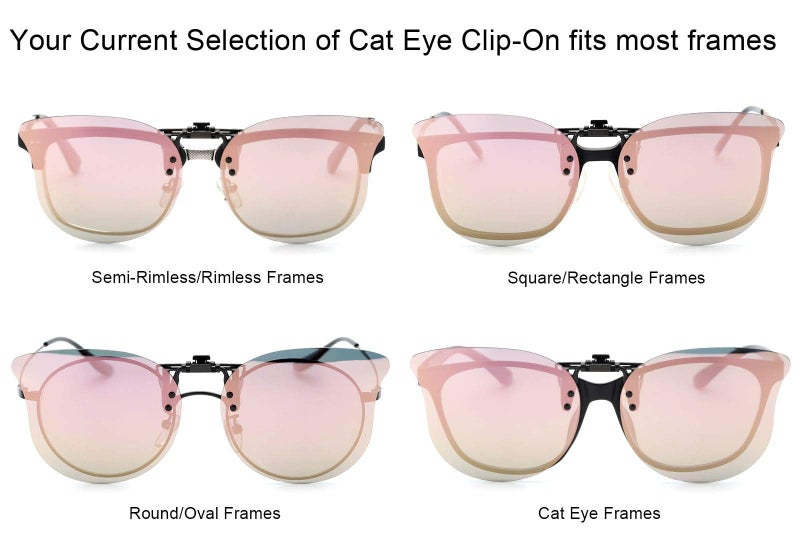 CAXMAN Polarized Cat Eye Clip On Sunglasses Over Prescription Glasses for Women UV Protection Flip Up Pink Mirrored Lens - Image 5